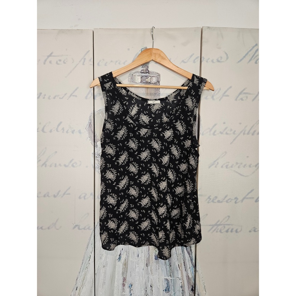 Joie‎ Silk Tank Top Small Black Floral Scoop Neck Sleeveless Shell Blouse